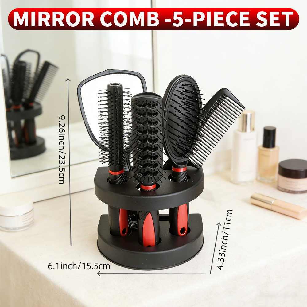 Men'S Grooming Mirror - 5-in-1 거울 & 빗 세트(받침대 포함)